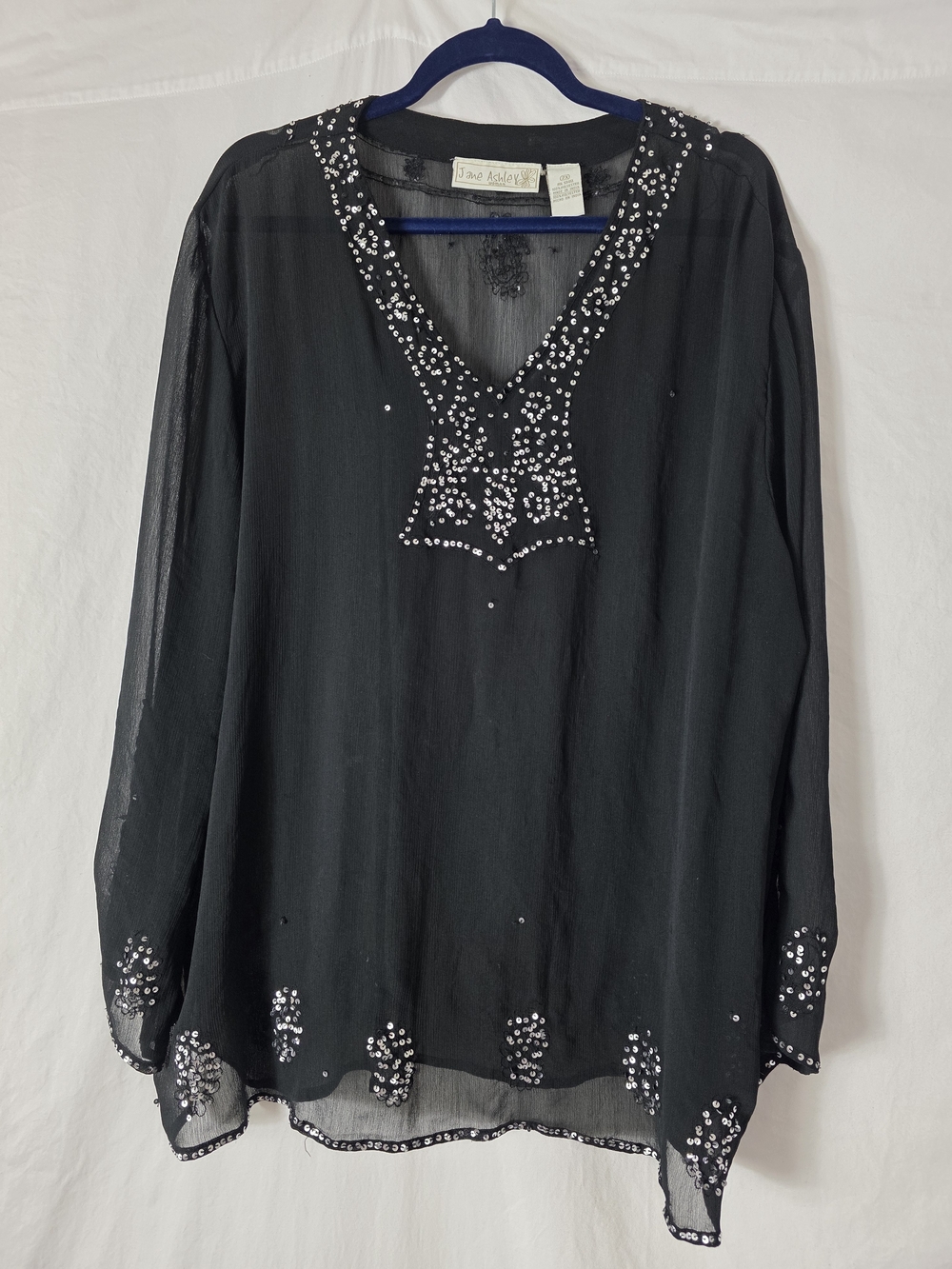 Jane Ashley Sequin Sheer Tunic in Black Size XL